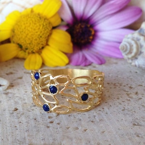 Lapis Ring - Genuine Gemstone - Gold Ring - Filigree Ring - September Birthstone  - Lapis Lazuli Ring - Semi Precious Ring
