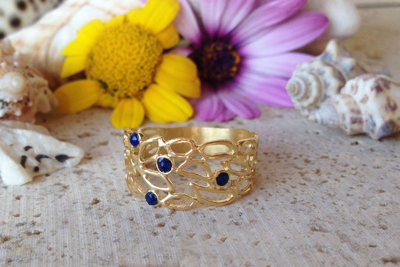 Lapis Ring - Genuine Gemstone - Gold Ring - Filigree Ring - September Birthstone  - Lapis Lazuli Ring - Semi Precious Ring 