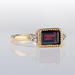 Garnet Ring - Gemstone Ring - January Birthstone - Gold Ring - Bezel Ring - Stacking Ring - Rectangle Ring - Garnet Jewelry - Red Stone Ring