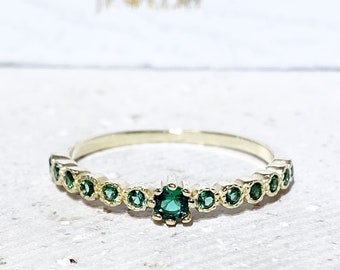 May Birthstone Jewelry - Emerald Ring - Half Eternity Ring - Stacking Ring - Gold Ring - Bezel Ring - Green Ring - Dainty Ring - Tiny Ring