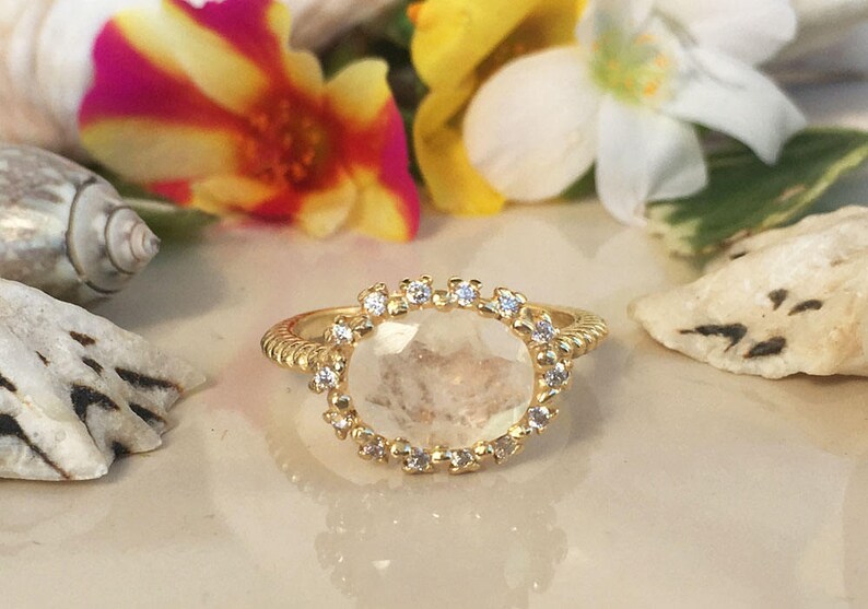 Cocktail Ring Rainbow Moonstone Ring Oval Ring June Birthstone Gold Ring Statement Ring Engagement Ring