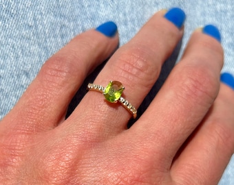 Peridot Ring - Gold Ring - Stacking Ring - August Birthstone - Dainty Ring - Tiny Ring - Delicate Ring - Engagement Ring - Prong Ring