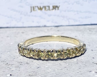 Yellow Citrine Ring - November Birthstone - Gold Ring - Dainty Ring - Prong Ring - Half Eternity Ring - Gemstone Band