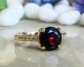 Mozambique Garnet Ring - Genuine Gemstone - January Birthstone - Stacking Ring - Gold Ring - Prong Ring - Red Garnet