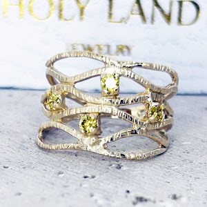 Yellow Citrine Ring - Gold Ring - November Birthstone - Simple Ring - Prong Ring - Hammered Ring - Wide Ring - Geometric Ring - Dainty Ring