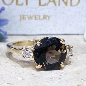 Smoky Quartz Ring - Gemstone Ring - Statement Ring - Gold Ring - Engagement Ring - Round Ring - Cocktail Ring - Prong Ring - Brown Ring