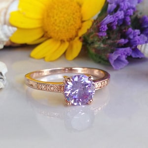 Lavender Amethyst Ring - Gemstone Ring - Stack Ring - Faceted Ring - Prong Ring - Purple Ring - Solitaire Ring - Round Ring