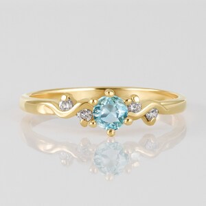 Aquamarine Ring - March Birthstone Jewelry - Gold Ring - Tiny Ring - Stacking Ring - Gemstone Ring - Prong Ring - Simple Ring - Slim Ring