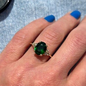Emerald Ring - May Birthstone - Gold Ring - Gemstone Band - Statement Ring - Engagement Ring - Oval Ring - Cocktail Ring - Prong Ring