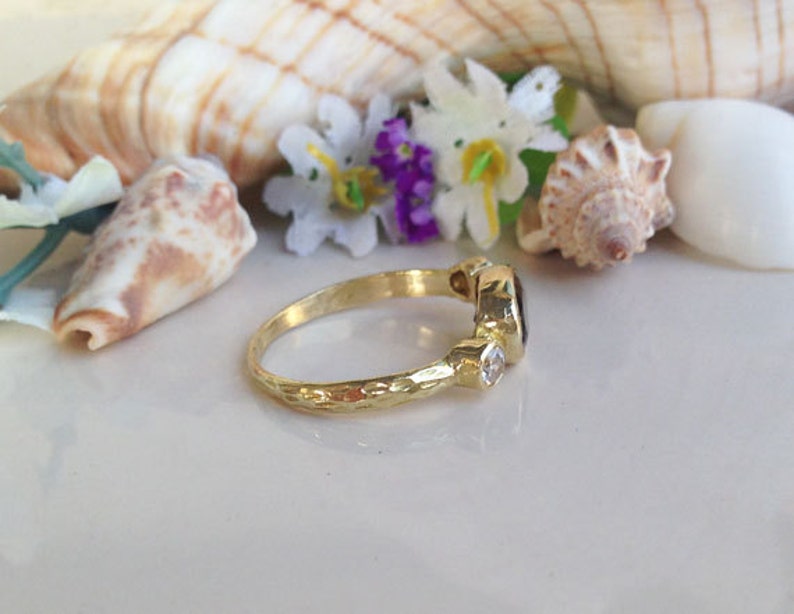 Smoky Quartz Ring Brown Ring Simple Ring Genuine Gemstone Stacking Ring Bezel Ring Triple Ring Hammered Ring Oval ring