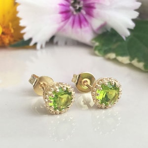 August Birthstone Jewelry - Peridot Earrings - Round Earrings - Post Earrings - Delicate Studs - Simple Earrings - Gold Studs