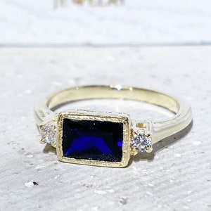 Sapphire Ring - September Birthstone - Gemstone Ring - Dainty Ring - Royal Blue Ring - Gold Ring - Bezel Ring - Stack Ring - Rectangle Ring