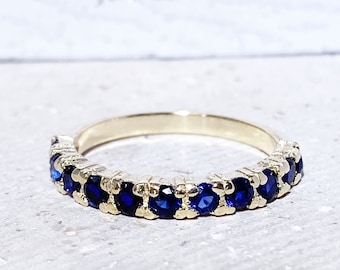 Blue Sapphire Ring - September Ring - Half Eternity Ring - Stack Ring - Gold Ring - Dainty Ring - Prong Ring - Gemstone Band