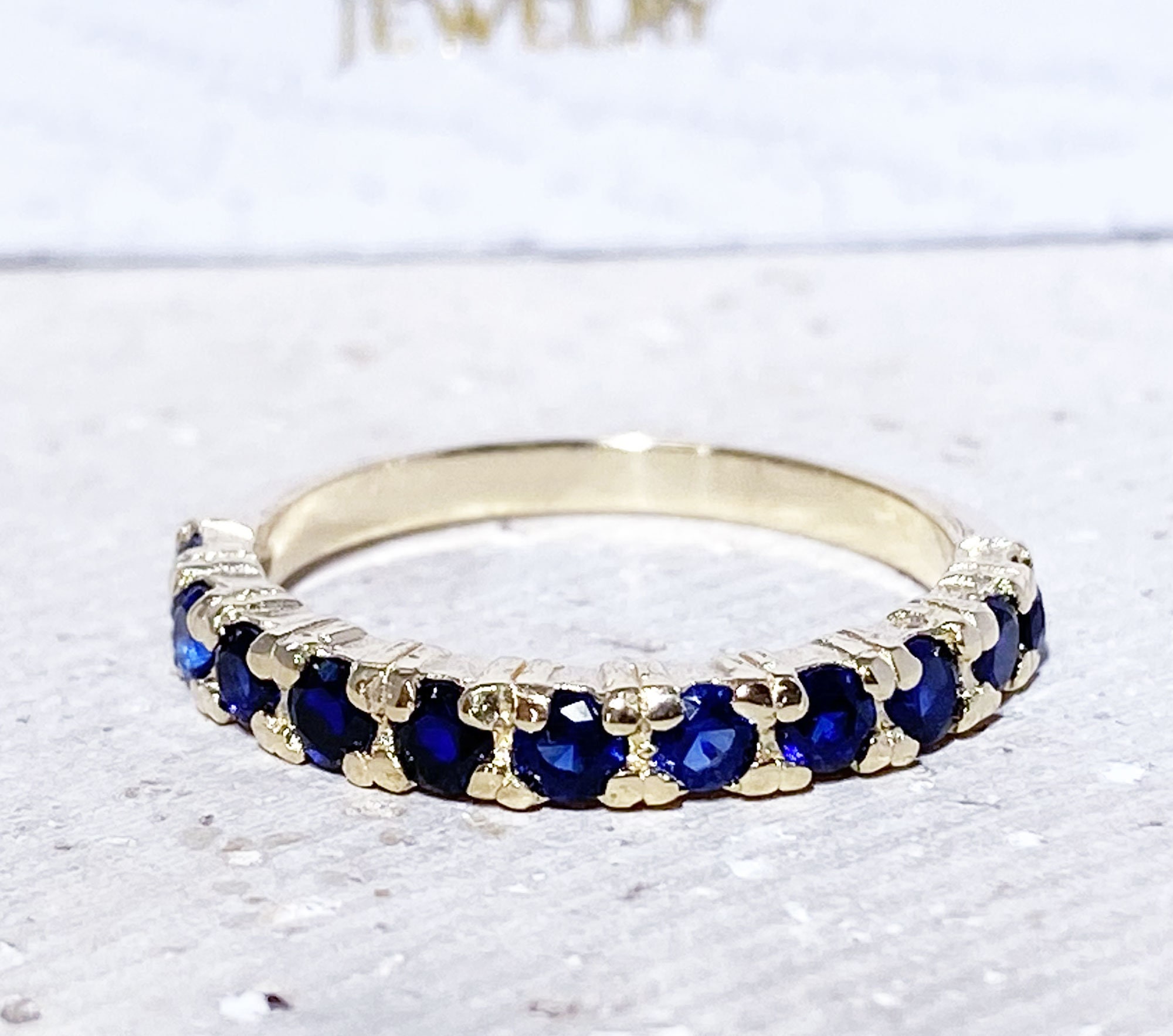 Blue Sapphire Ring - September Ring - Half Eternity Ring - Stack Ring - Gold Ring - Dainty Ring - Prong Ring - Gemstone Band