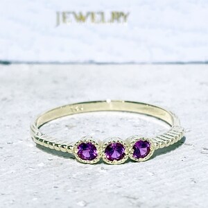 Triple Gemstones Ring Ruby ring Stack Ring Gold Ring Delicate Ring Bezel Ring Fuchsia Ring Tiny Ring July Birthstone image 1