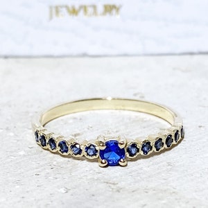 Blue Sapphire Ring - Gold Ring - Tiny Ring - Slim Ring -  Stack Ring - Dainty Ring - Bezel  Ring - Royal Blue Ring - September Ring
