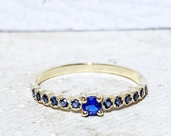 Blue Sapphire Ring - Gold Ring - Tiny Ring - Slim Ring -  Stack Ring - Dainty Ring - Bezel  Ring - Royal Blue Ring - September Ring