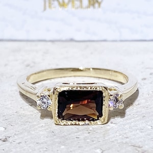 Garnet Ring - Gemstone Ring - Dainty Ring - January Birthstone - Gold Ring - Bezel Ring - Stack Ring - Rectangle Ring - Red Garnet Jewelry