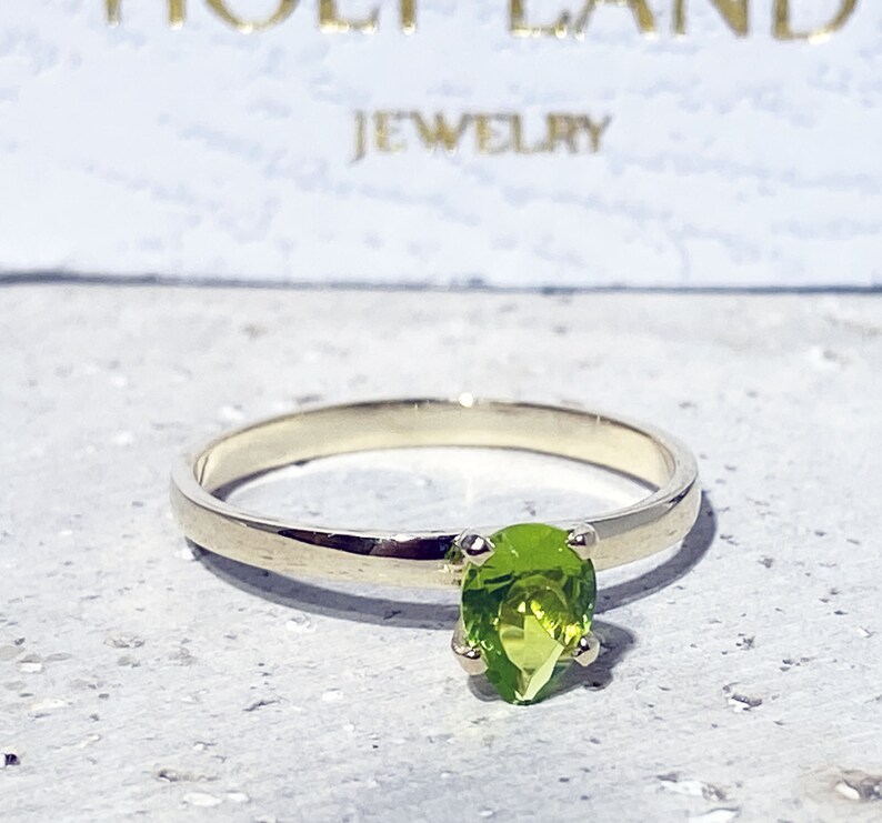 Peridot Ring August Birthstone Gold Ring Prong Ring Stacking Ring Gemstone Ring Simple Ring Teardrop Ring Green Stone Ring image 5