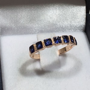 Blue Sapphire Ring September Ring Half Eternity Ring Stack Ring Gold Ring Square Ring Dainty Ring Bezel Ring Gemstone Band image 2