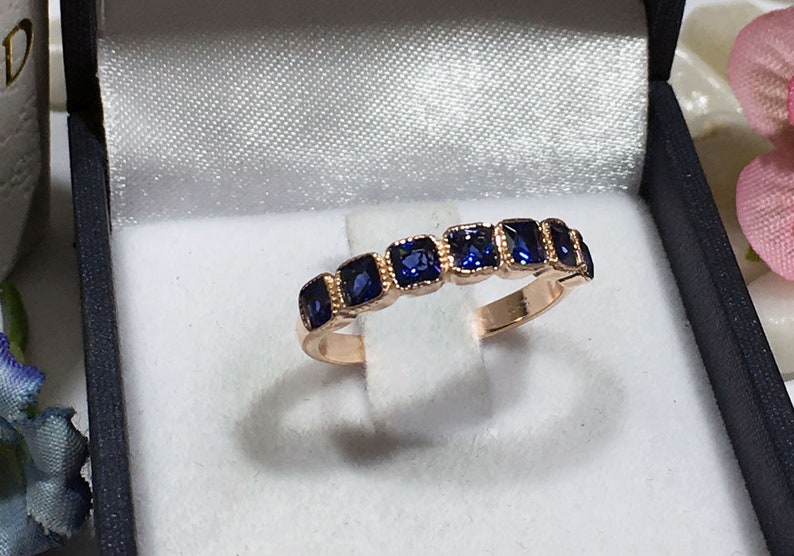 Blue Sapphire Ring September Ring Half Eternity Ring Stack Ring Gold Ring Square Ring Dainty Ring Bezel Ring Gemstone Band image 2