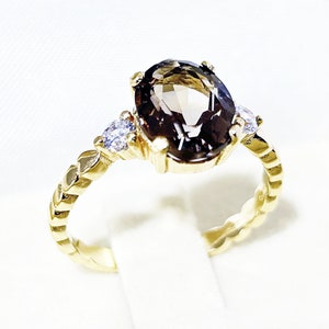 Smoky Quartz Ring - Oval Ring - Statement Ring - Gold Ring - Dainty Ring - Brown Stone Ring - Prong Ring - Gemstone Band - Smoky Topaz Ring
