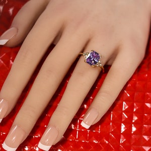 Lavender Amethyst Ring - Statement Ring - Gold Ring - Engagement Ring - Prong Ring - Rectangle Ring - Cocktail Ring - Gemstone Ring