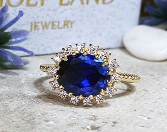 Blue Sapphire Ring - September Birthstone - Statement Ring - Gold Ring - Engagement Ring - Prong Ring - Oval Ring - Cocktail Ring