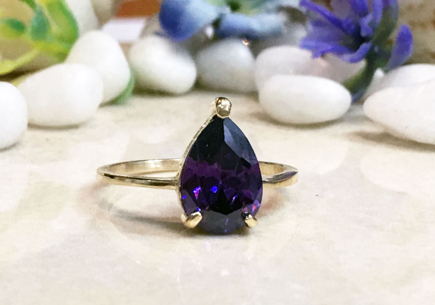 Amethyst Ring Purple Ring Gold Band February Ring | Etsy