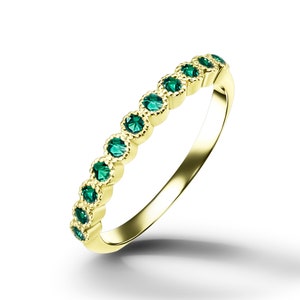 Emerald Ring - May Birthstone - Gold Ring - Stacking Ring - Delicate Ring - Tiny Ring - Bezel Ring - Simple Ring - Half Eternity Ring