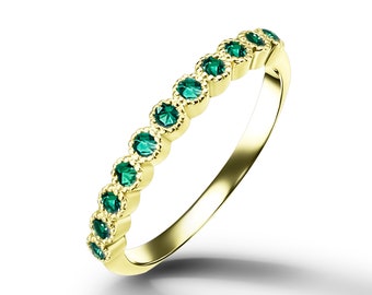 Emerald Ring - May Birthstone - Gold Ring - Stacking Ring - Delicate Ring - Tiny Ring - Bezel Ring - Simple Ring - Half Eternity Ring