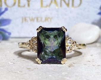 Mystic Topaz Ring - Change Color Ring - Statement Ring - Gold Ring - Engagement Ring - Rectangle Ring - Cocktail Ring - Light Blue Ring