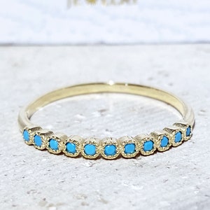 Turquoise Ring - Sleeping Beauty Turquoise - December Birthstone - Gold Ring - Delicate Ring - Bezel Ring - Slim Band - Simple Jewelry