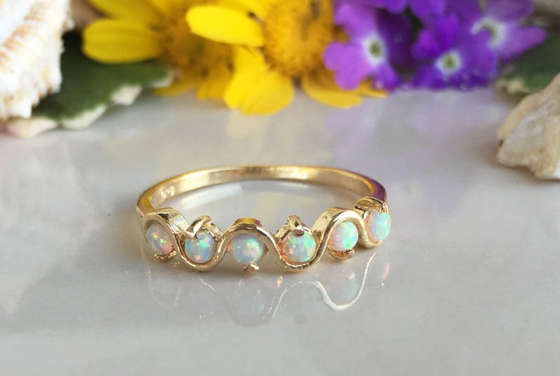 White Opal Ring - Dainty Ring - Tiny ring - Simple Ring - Prong Ring - Gold Ring - Gemstone Ring - Stacking Ring - Everyday Jewelry