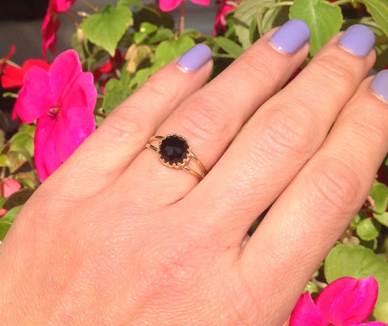 Birthstone Ring Simple Ring Genuine Gemstone Gold Ring Double Band Ring Delicate Ring December Birthstone Black Onyx Ring
