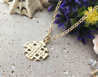 Jerusalem Cross Necklace - Gold Cross Pendant - Tiny Charm Necklace - Chain Necklace - Simple Necklace - Delicate Necklace - Jewish Jewelry