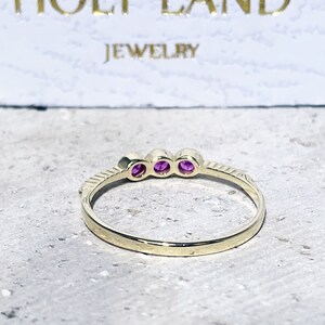 Triple Gemstones Ring Ruby ring Stack Ring Gold Ring Delicate Ring Bezel Ring Fuchsia Ring Tiny Ring July Birthstone image 9