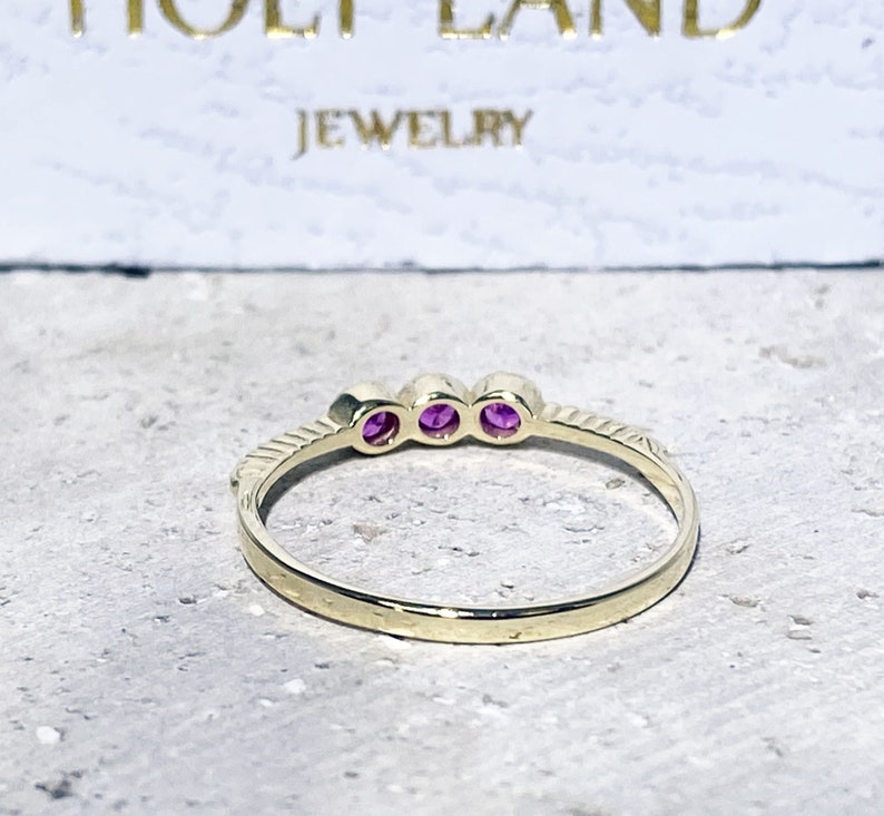 Triple Gemstones Ring Ruby ring Stack Ring Gold Ring Delicate Ring Bezel Ring Fuchsia Ring Tiny Ring July Birthstone image 9