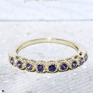 Amethyst Ring - February Ring - Stack Ring - Gemstone Band - Gold Ring - Bezel Ring - Purple Ring - Dainty Ring - Tiny Ring