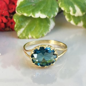 Blue Topaz Ring - Gold Ring - December Ring - Dainty Ring - Gemstone Ring - Bezel Ring - Oval Ring - Topaz Jewelry