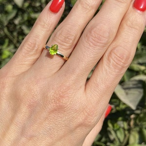 Peridot Ring August Birthstone Gold Ring Prong Ring Stacking Ring Gemstone Ring Simple Ring Teardrop Ring Green Stone Ring image 6