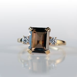 Smoky Quartz Ring - Genuine Gemstone - Gold Ring - Statement Ring - Engagement Ring - Rectangle Ring - Cocktail Ring - Brown Stone Ring