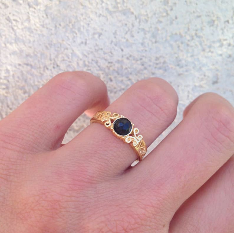 Gold Ring Gemstone Ring Onyx Jewelry Lace Ring December Ring Black Onyx Ring Dainty Ring Simple Jewelry Filigree Ring