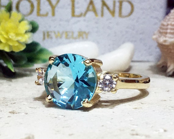 March Birthstone Ring - Genuine Aquamarine Ring For Ladies