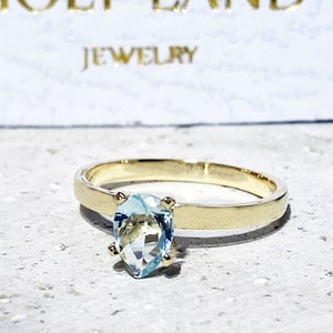 Aquamarine Ring - March Birthstone - Gold Ring - Prong Ring - Stacking Ring - Gemstone Ring - Simple Ring - Teardrop Ring - Sea Foam Ring