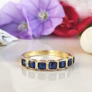 Blue Sapphire Ring September Ring Half Eternity Ring Stack Ring Gold Ring Square Ring Dainty Ring Bezel Ring Gemstone Band image 5