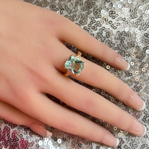 Aquamarine Ring - March Birthstone - Statement Ring - Gold Ring - Engagement Ring - Rectangle Ring - Cocktail Ring - Light Blue Ring