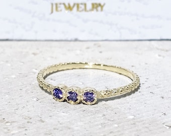 Amethyst Ring - Purple Ring - Gold Band - February Birthstone - Delicate Ring - Gemstone Ring - Tiny Ring - Simple Ring - Stack Ring