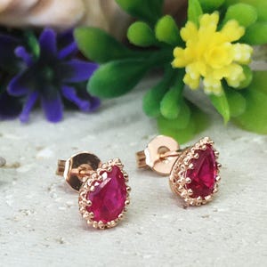 July Birthstone Jewelry - Teardrop Earrings - Ruby Earrings - Shiny Earrings - Post Earrings - Delicate Studs - Simple Studs