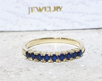 Blue Sapphire Ring - September Ring - Half Eternity Ring - Stack Ring - Gold Ring - Dainty Ring - Delicate Ring - Prong Ring